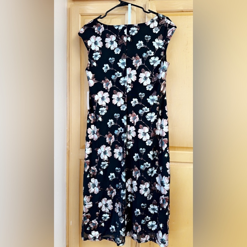 Connected Apparel Women’s Black Floral Print Cowl Neck Short Dress Size 12 NEW - Picture 10 of 11